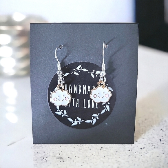 Handcrafted Happy Cloud Enamel Earrings - Picture 3 of 4